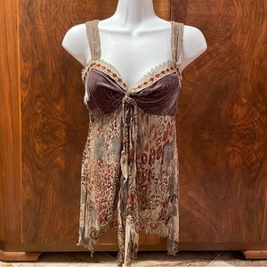 Hale Bob Silk Velvet Tank Mesh Sequins Small